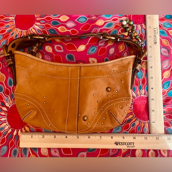 Carmel coach Coach leather purse w rhinestones & studs. EUC apx 10 x 7 x 2 1/2“. - Picture 9 of 10